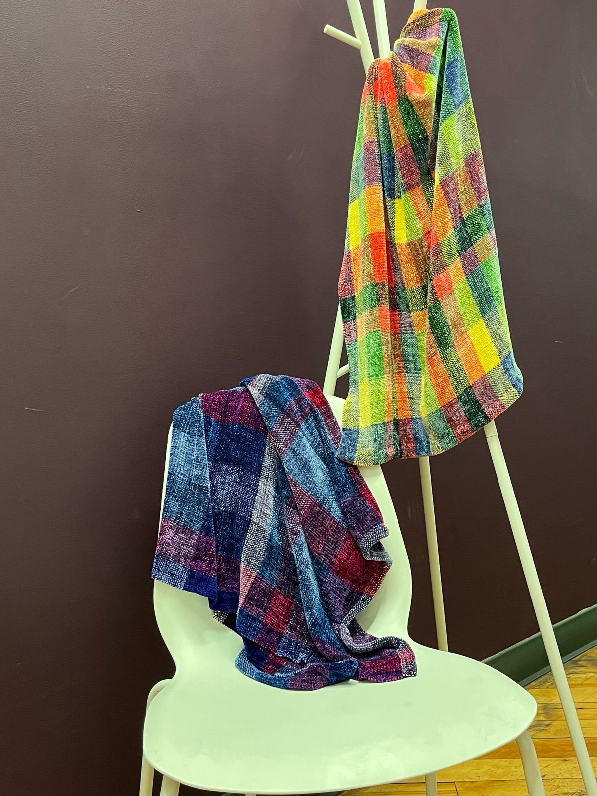 Soft cozy chenille blankets, woven by Ginny