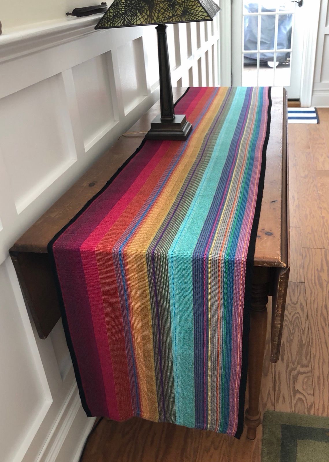 Striped table runner, woven by Ginny