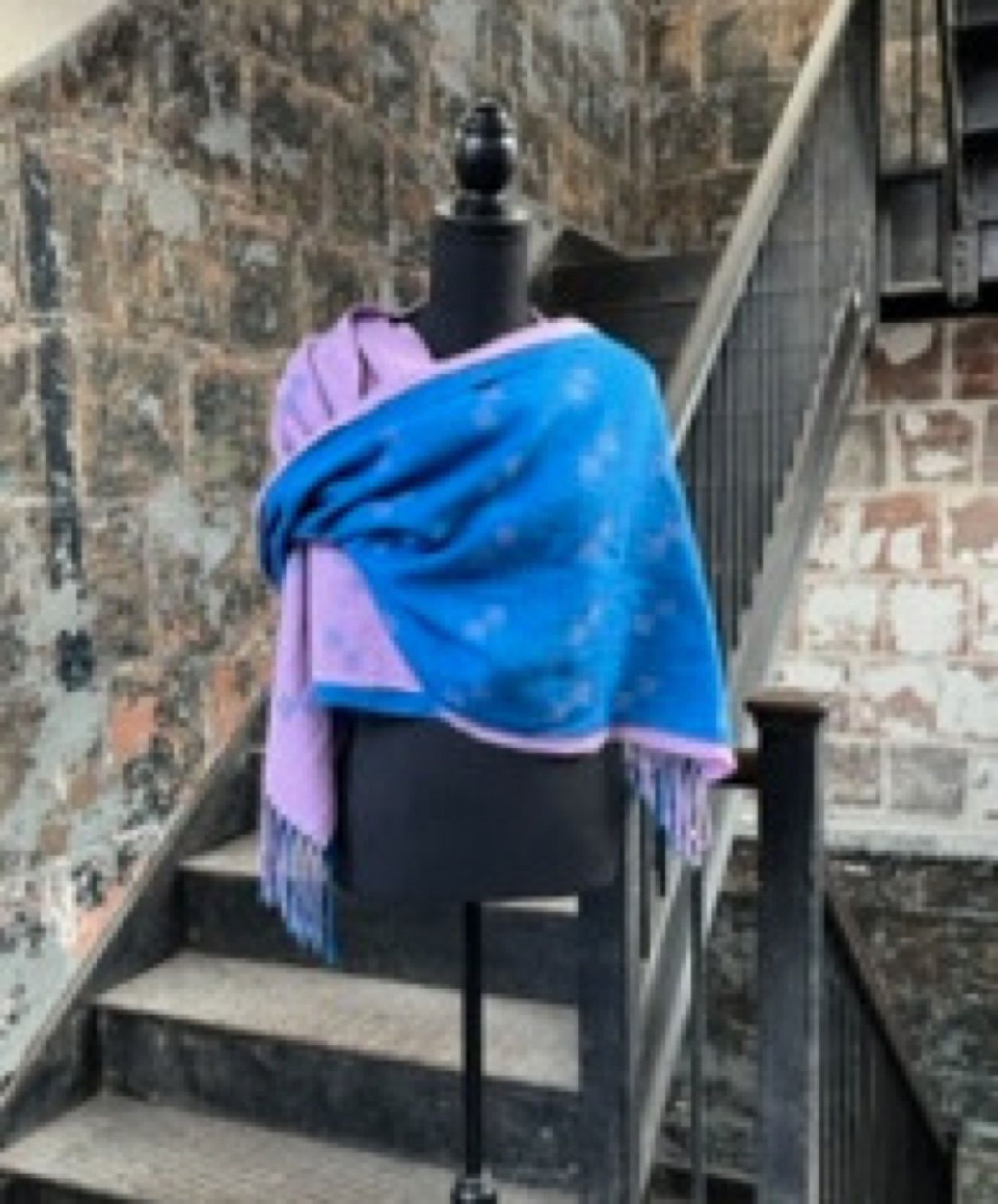 Double weave shawl — two layers woven together at points, fully reversible, woven by Nancy