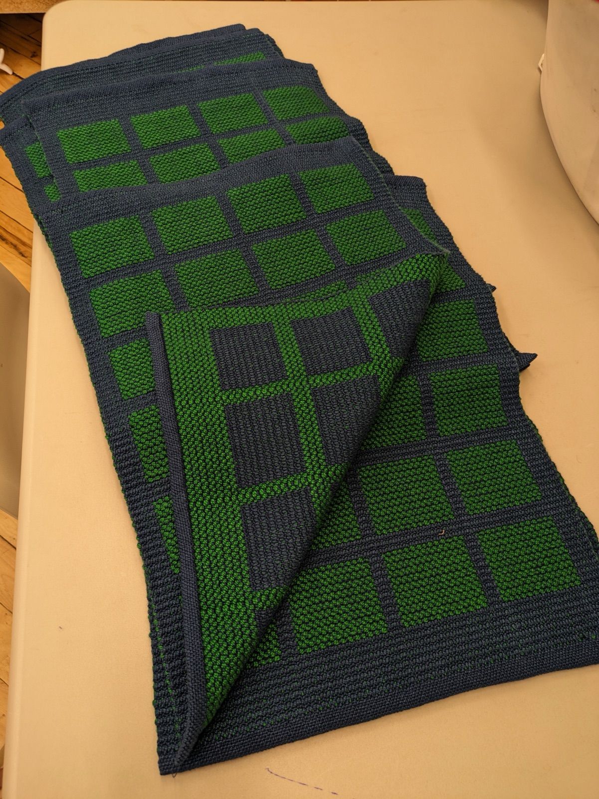 Block-weave placemats, woven by Pat
