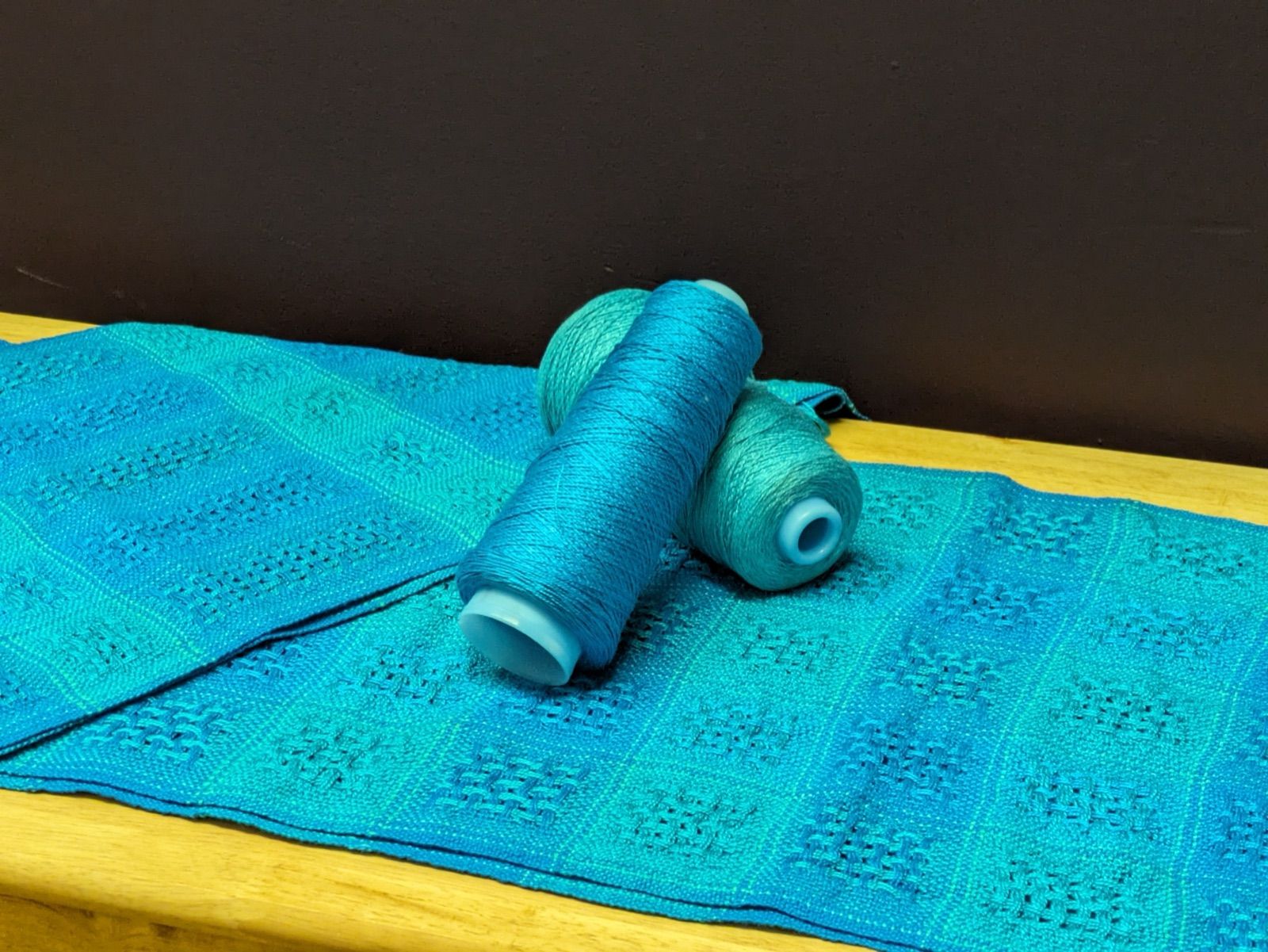 Cotton huck lace table runner, woven by Pat